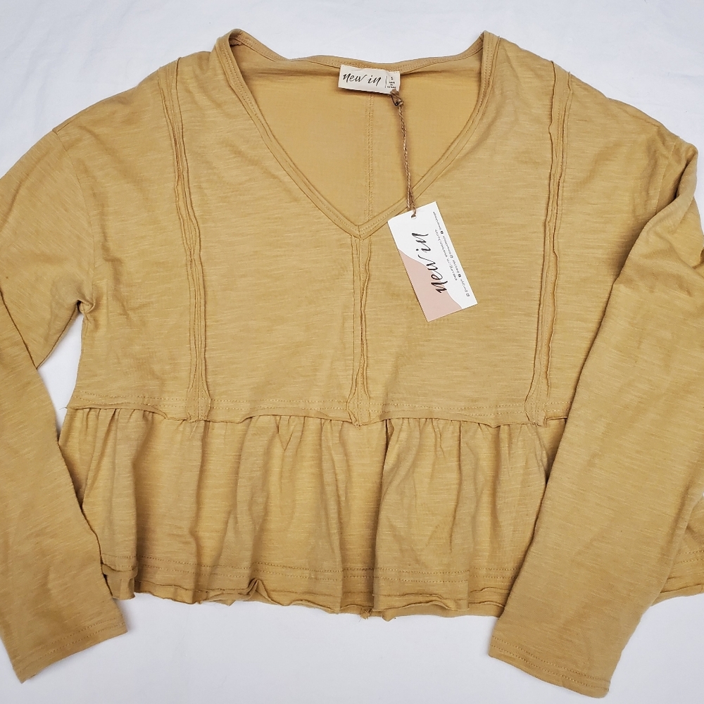 Very J Loveriche Mustard Babydoll Peplum NWT Women’s Boho Long Sleeve Boutique